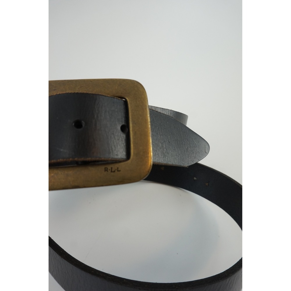 Lauren Ralph Lauren Studded Leather Belt Western Boho Brass Buckle Black L - Picture 4 of 7